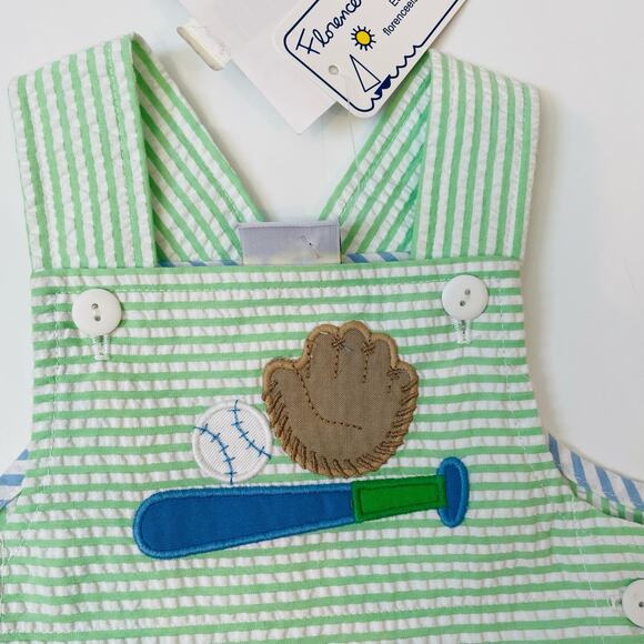 NWT Florence Eiseman 9M Seersucker Shortall With Baseball Bat & Glove - Picture 3 of 7